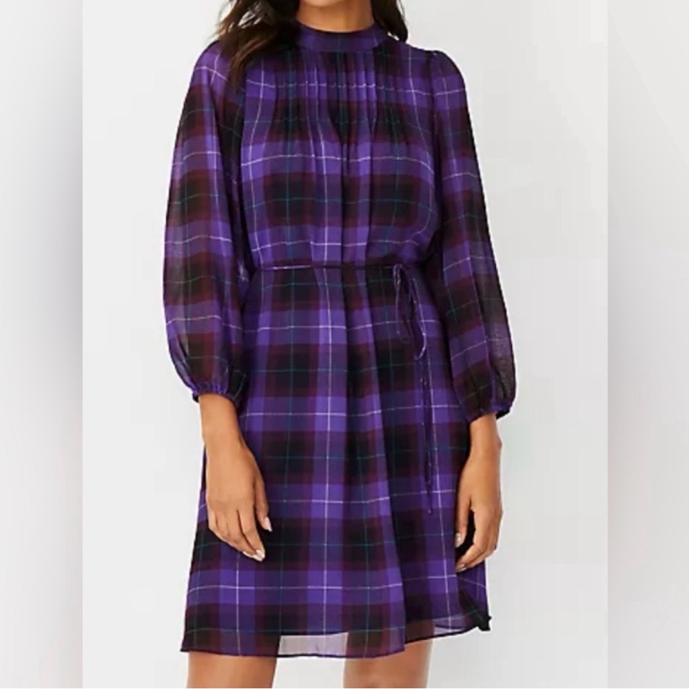 Ann Taylor Plaid Belted Dress Sz Small - NWT
